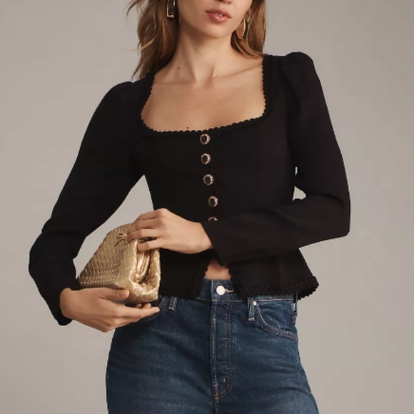 SPRING BEST Reformation Nikky French Top Blouse Black Lace Detail Elegant Casual - Picture 2 of 11